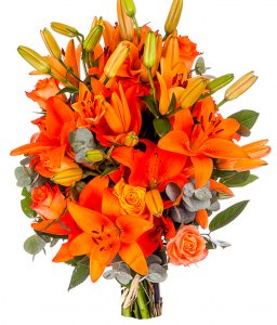Flaming Lilies and Roses