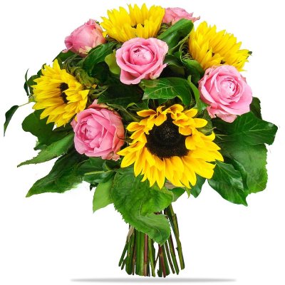 Pink Roses and Sunflowers